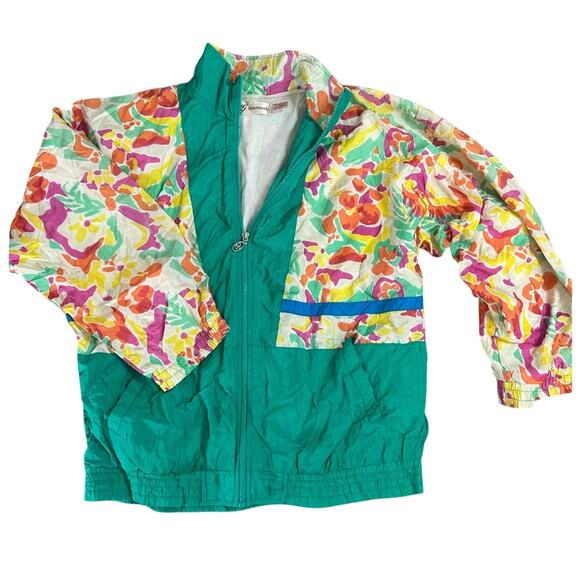Retro windbreaker- women’s medium- vintage- Miami vibes- teal floral- zip up - Picture 1 of 10